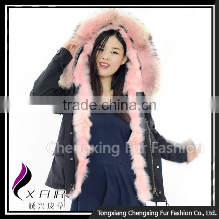 CX-G-P-01C Women Wholesale Genuine Raccoon Fur Lining Raccoon Fur Collar Fur Parka Coat
