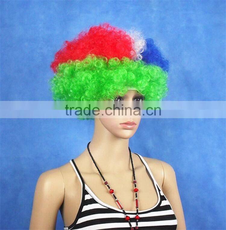 Women Football Cup National Flag Fans Wig Fanatic Halloween Colorful Party Wig Afro Kinky Curly Wigs Synthetic