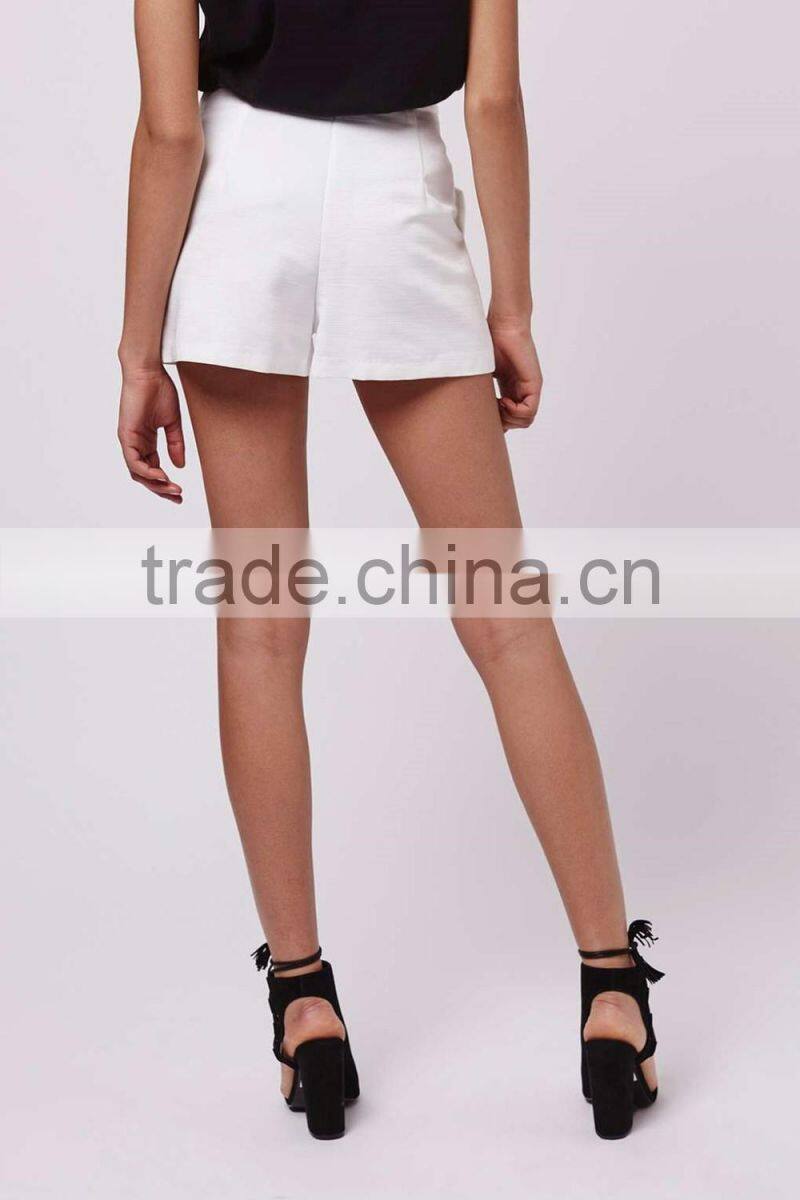 High waist zip front women cotton fashion fancy girl casual sexy plain white hot shorts