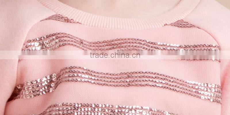 Girls Winter Stripe T Shirt Decorated With Sequins Children's Fleece Pullover Top Designs For Girls