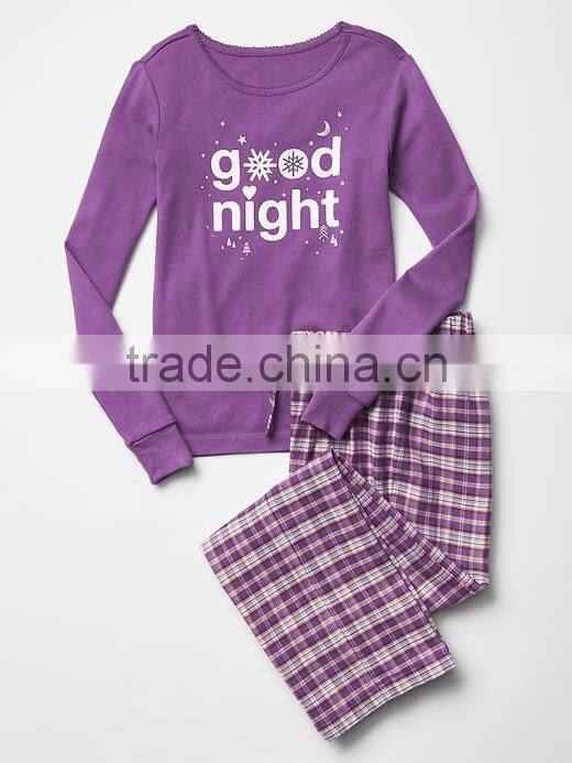 Girls pajama with knitted top and flannel pant