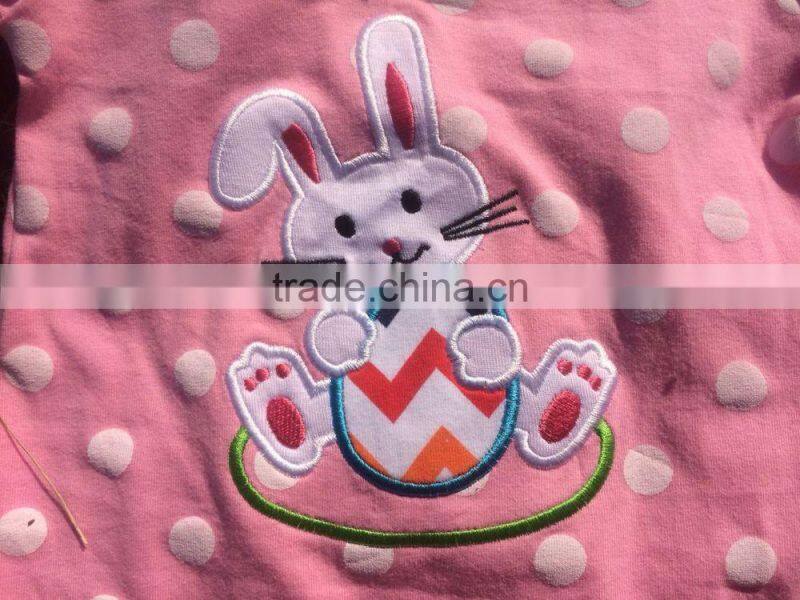 2015 new baby girls pink white polka dot bunny Easter dress with necklace and headband set