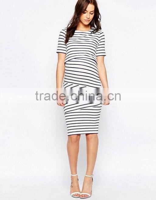 New fashion elegant dress short sleeve high quality stripe knitted maternity clothes