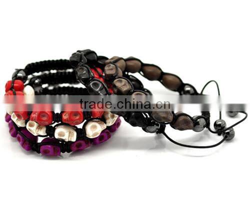 Mixed Halloween Skull Stone Hematite Beads Braiding Adjustable Bracelets 23cm