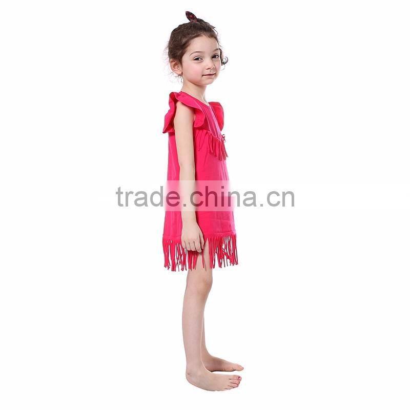 baby girls tassels cotton dress boutique all-match clothing kids wear fringe multi color mint M7031507