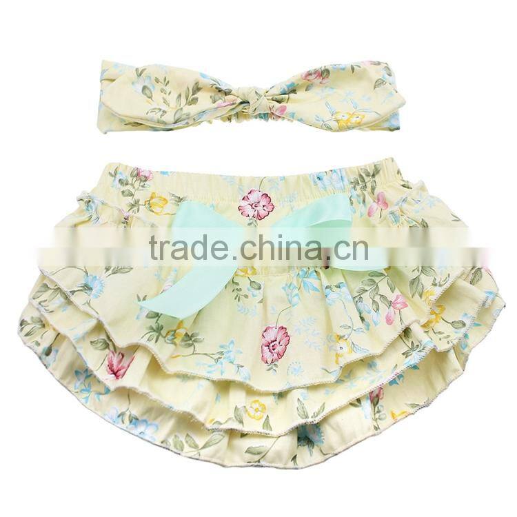 Baby Pink Flower Printed Harem with Headband for Toddler Shorts Pants