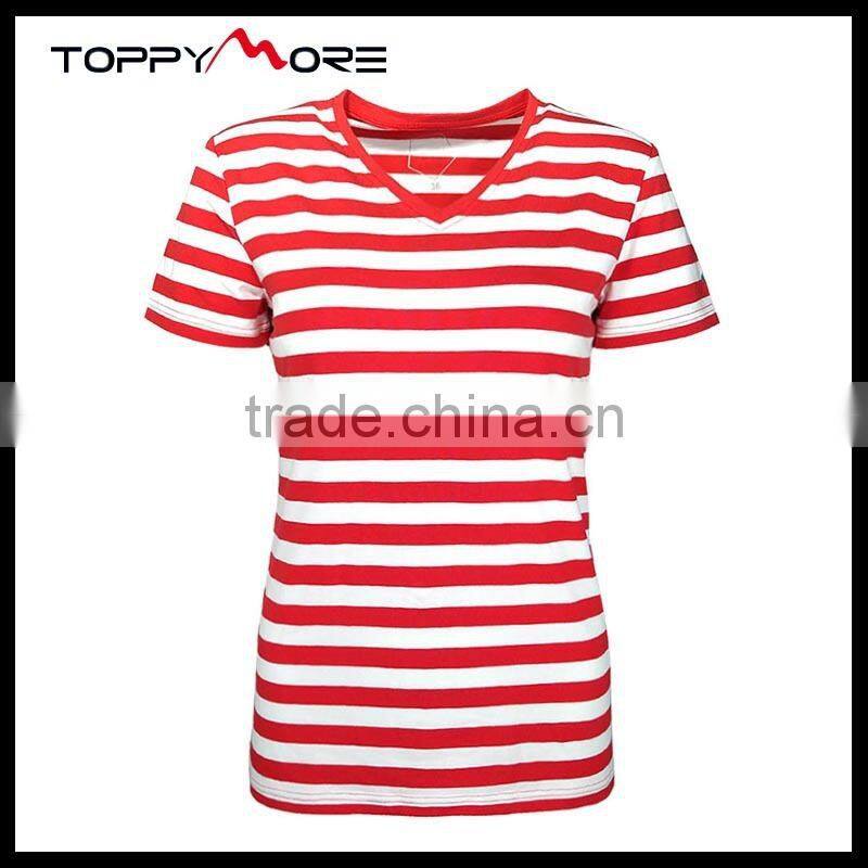 T092-1533R OEM Red And White Striped T Shirt Wholesale China, 95%Cotton Shirts High Quality