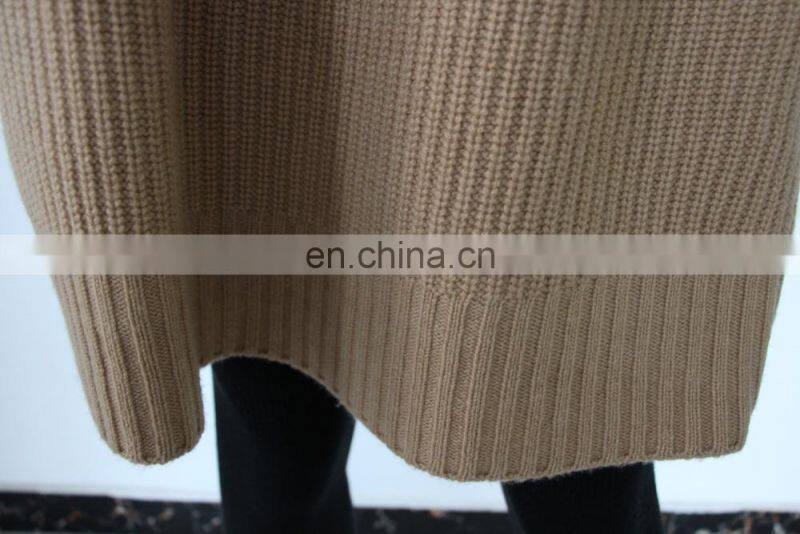 Pretty steps 2017 stylish elegant Solid Color Classic camel oversize cashmere turtleneck sweater for women