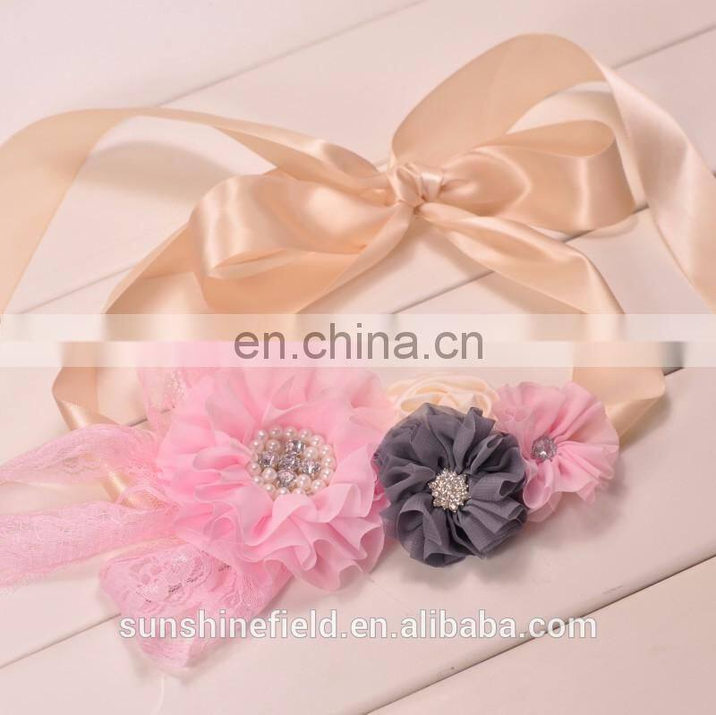 Wedding Sash Belt Maternity Sash Chiffon Flower Sash QB5A9
