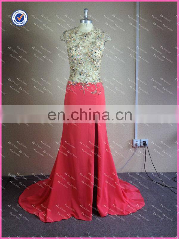 NC920 Delicate Beaded See Through Top 2014 Sexy Side Slit Prom Dress