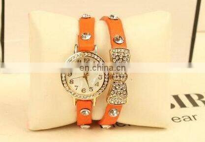 Hot Sell High Quality Rhinestone Bowknot Genuine Cow Leather Retro Watch Vintage Women Dress Watch