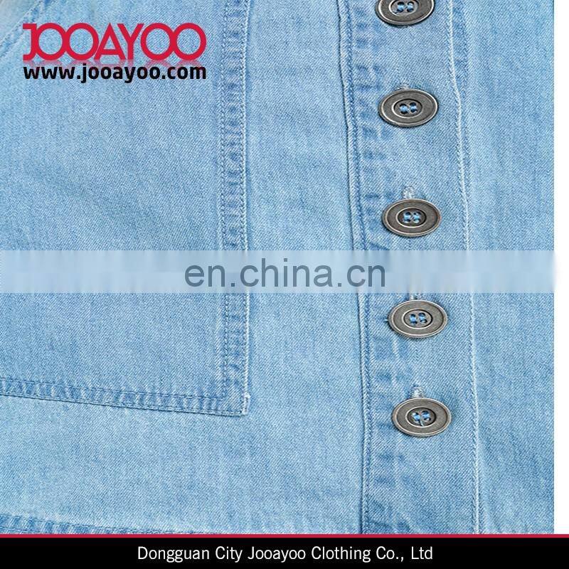 Light Wash Chambray Drawstring Waist Antiqued Silver Button Placket Skirt