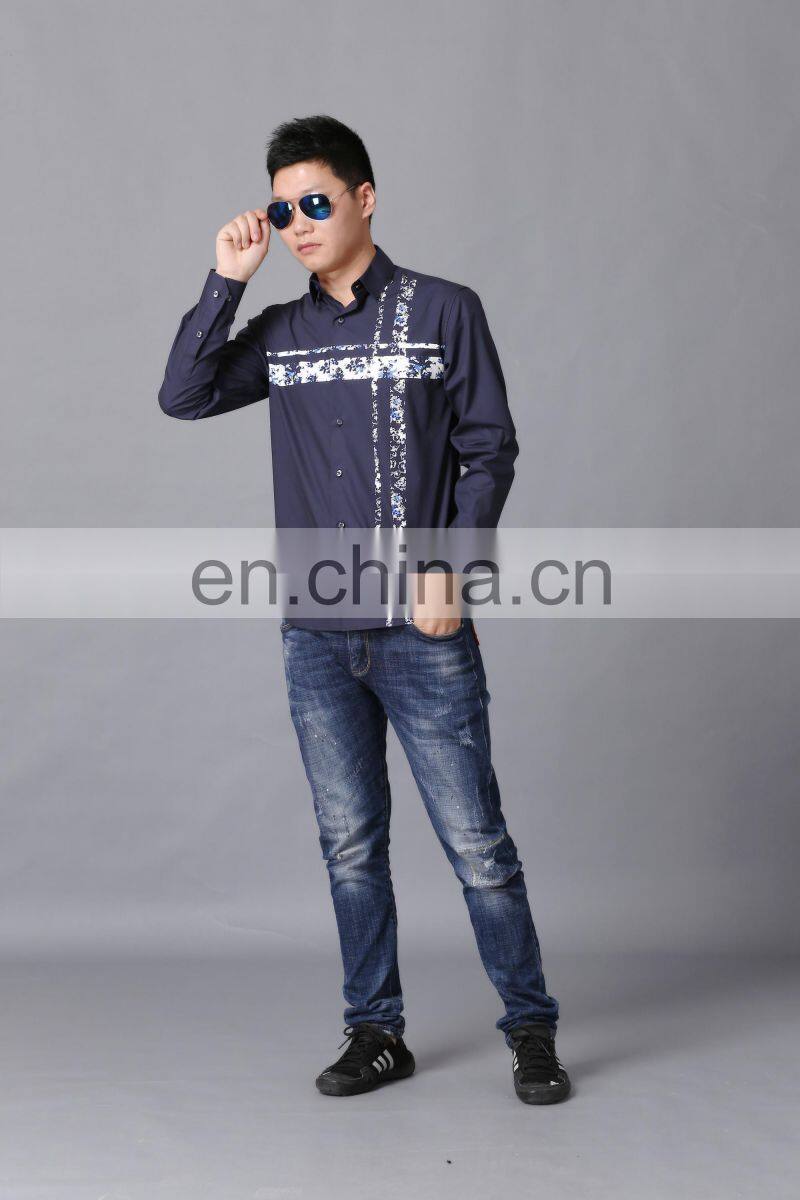 Top selling navy blue dress shirt custom print sublimation 2017 men shirt