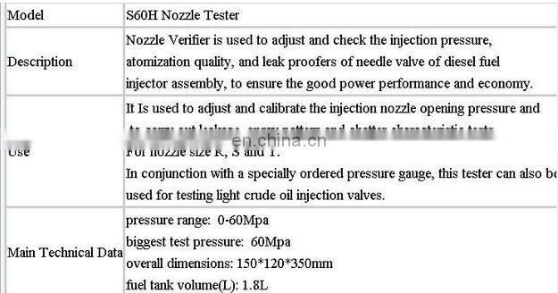 S60H diesel injection nozzle tester