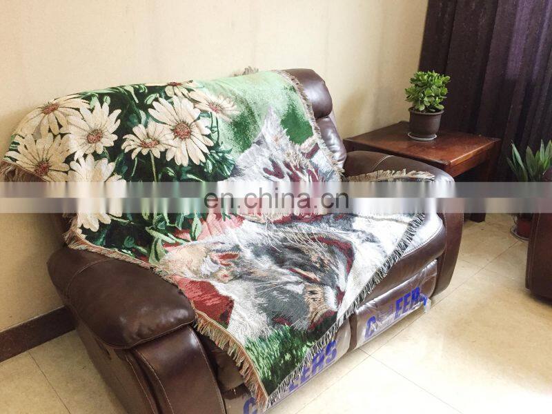RAWHOUSE woven throw tapestry wall hanging sofa cover blanket with fringe jacquard woven blankets