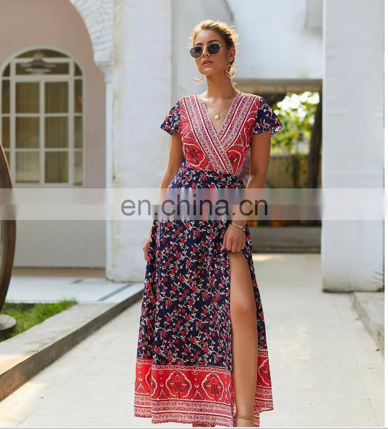 Baroque Border Print Plus size Short Sleeve Cover up Women Summer Casual Dress