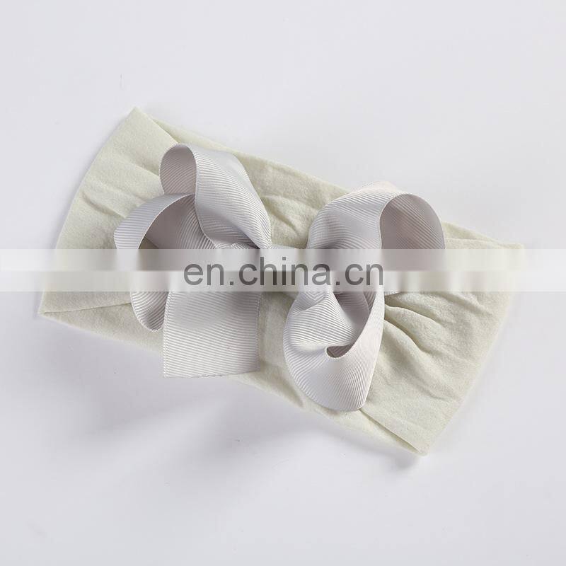 23Colors 5inch Baby Solid Headband Girls Soft headwear with silk ribbon bow