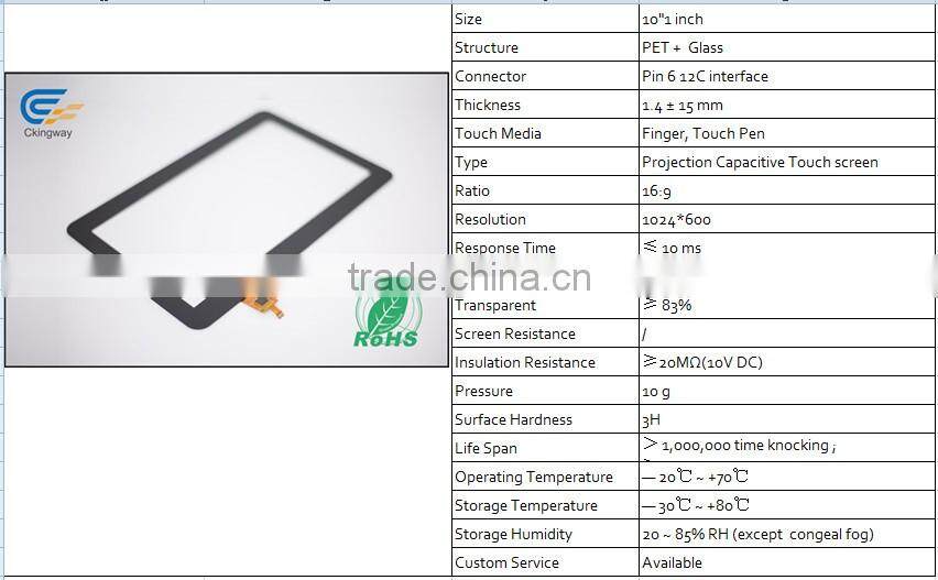 ODM Flexible RTP 10.1" Capacitive HIGH QUALITY Touch Panel Display for Tablet