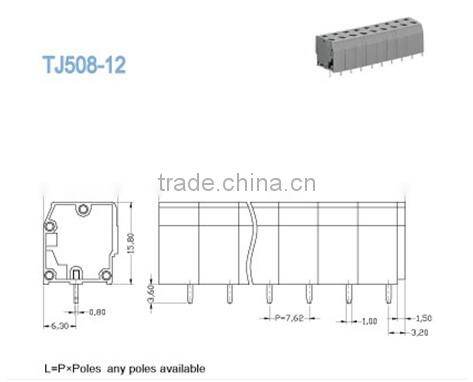 termin Block 300V 12A 2P - 16P Screwless Terminal Block 7.62mm Spring Clamp Terminal Blocks