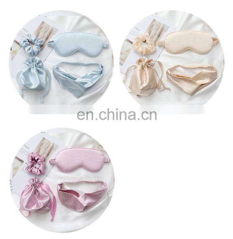 Silk Pillow Case Scrunchie Eye Mask Blue Mulberry Pillowcase Eyemask Scrunchies Set with Scrunchie and Eye Mask