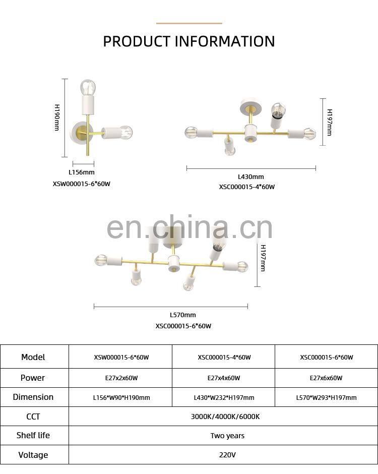 HUAYI Creative Design Modern Retro Home Hotel Simple 6 Lamp Holder Decorative Led Ceiling Lamp