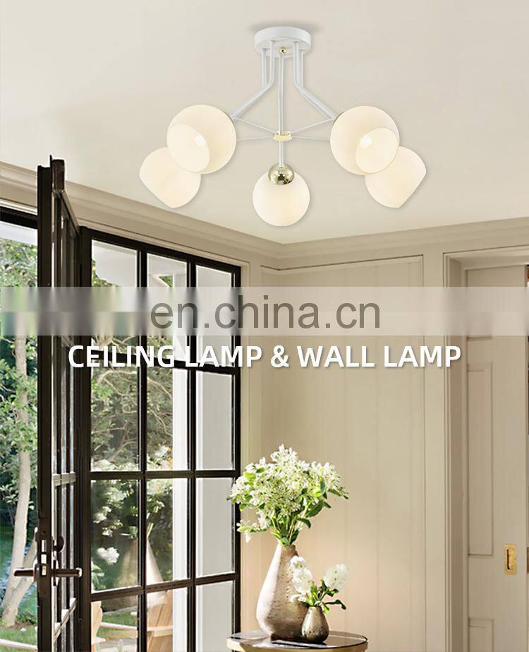 HUAYI American Style Romantic Simple Surface Mount Glass Balls Warm Bedroom Led Iron Indoor Ceiling Lamp