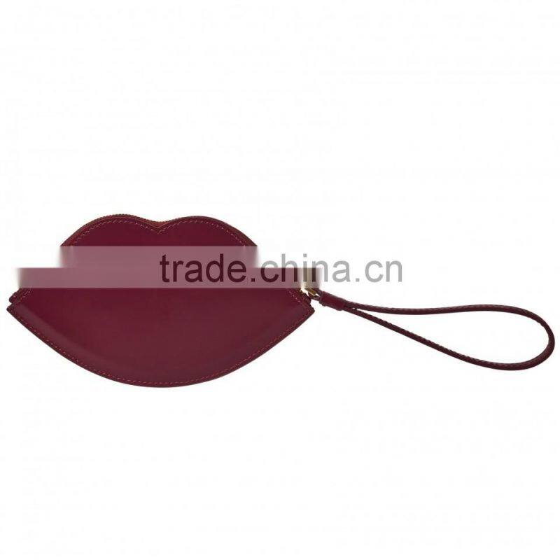 red and pink stylish leather lip shaped coin purse money bag wristlet change pouch for ladies