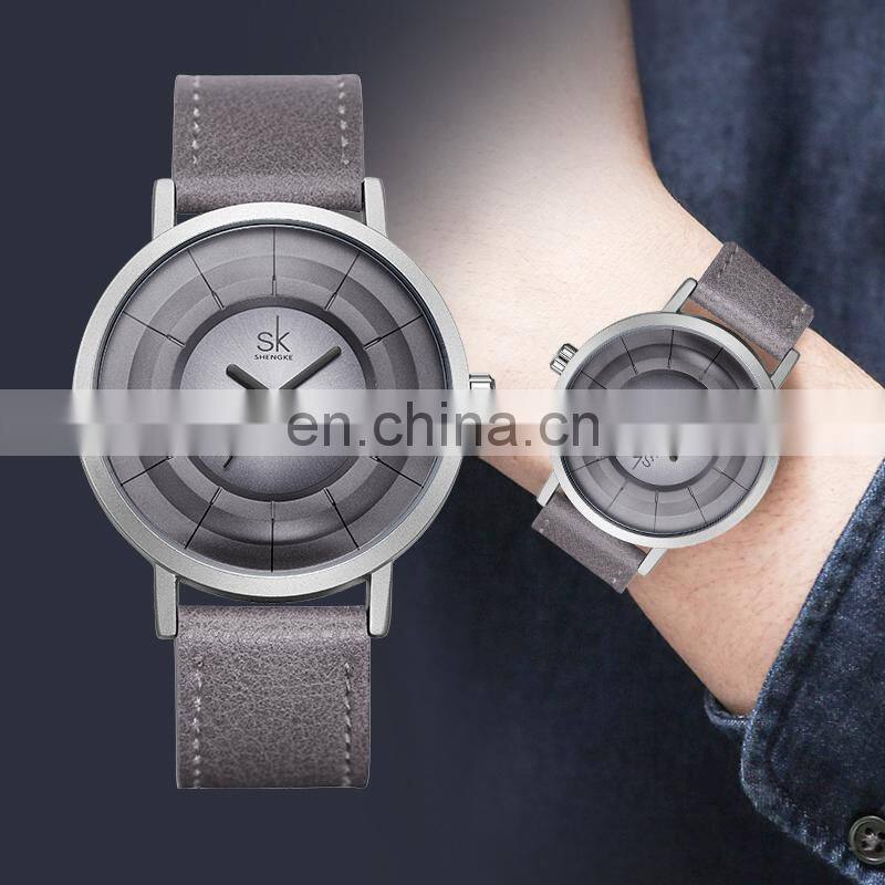 SHENGKE Dropshipping Men Blue Gray Black Leather Watches Luxury Male Sport Rome Watches Gift Christmas