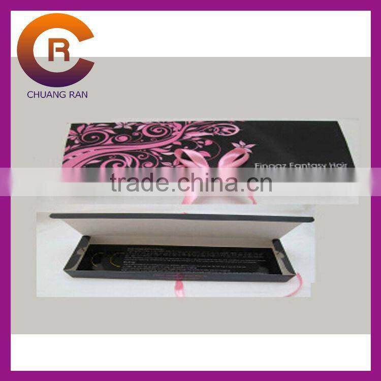 Black with ribbon custom cheap paper elegant hair extension box