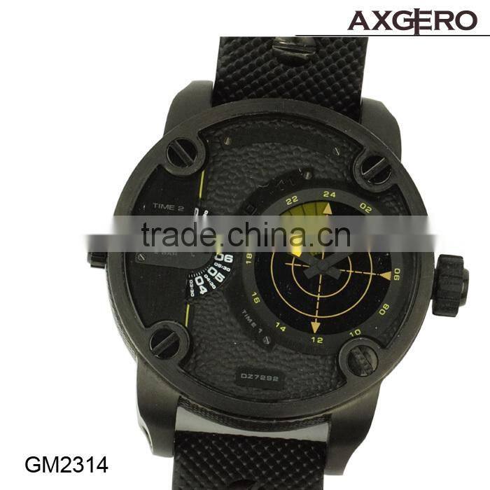 2015 popular alloy case good quality leather watch with date sprots watches for men