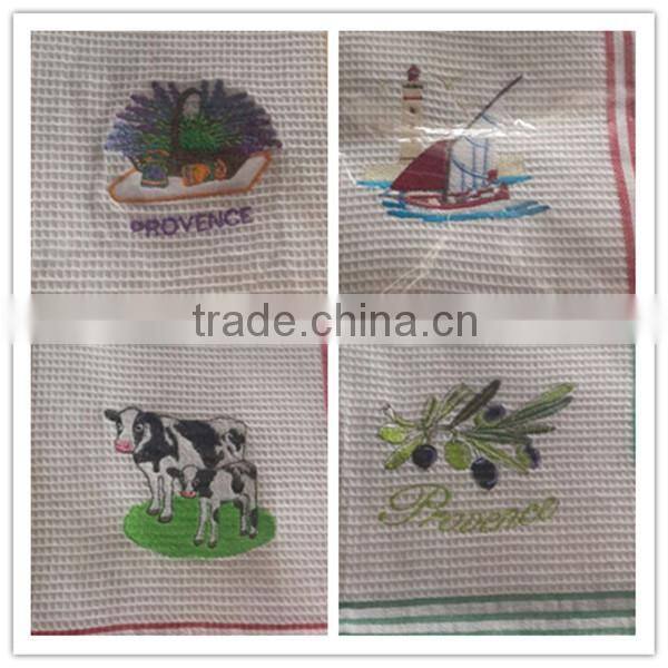 100% cotton waffle embroidered tea towel