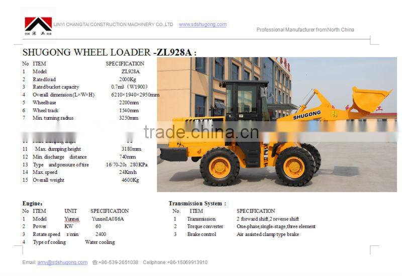 China compact mini wheel loader zl20, 2 tons mini wheel loader for sale