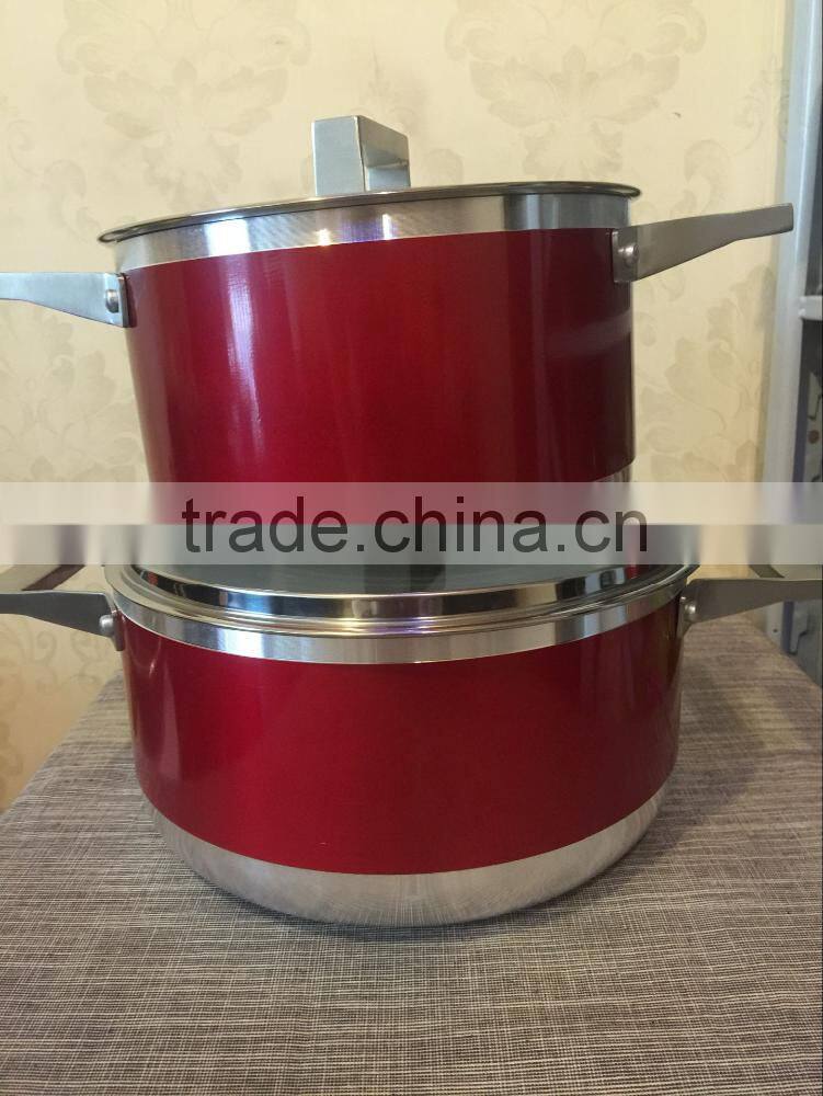 Mejores Ventas de Calidad Amarillo de aluminio olla de ceramica de utensilios de cocina de acero inoxidable mango