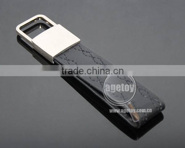 High Quality Promotional Black Genuine Leather Zinc Alloy Blank Metal Car Leather Keychain