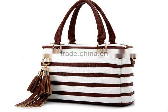 2013 stripe pattern PU shouldber bag with logo hangtag brand shoulder bag