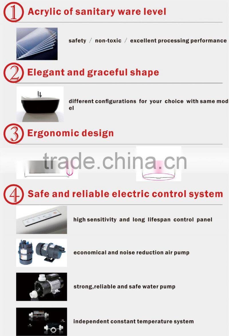 150cm skirt panel massage bathtub with carving square shape B25515W-1WT1