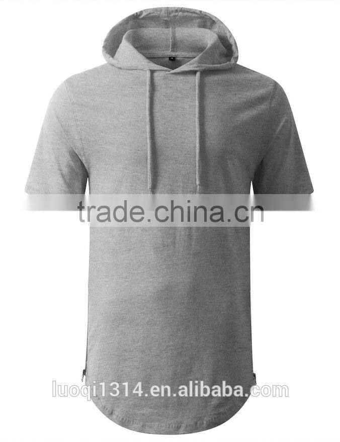Mens Hip Hop Longline Pullover Short Sleeve Hoodie Shirt