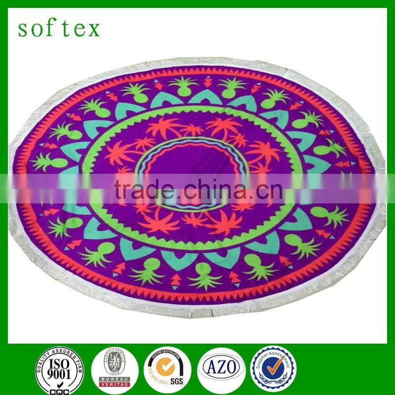 150cm diameter 500g microfiber Reactive printed large round beach towel with tassel