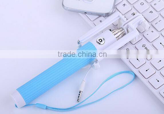 universal pink Mini Foldable wired selfie stick android aluminium monopod with cable