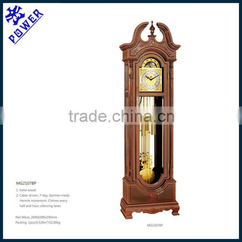 Traditional arts grandfather clock Solid wood Strikes every half and hour German made Hermle movement MG2106BP