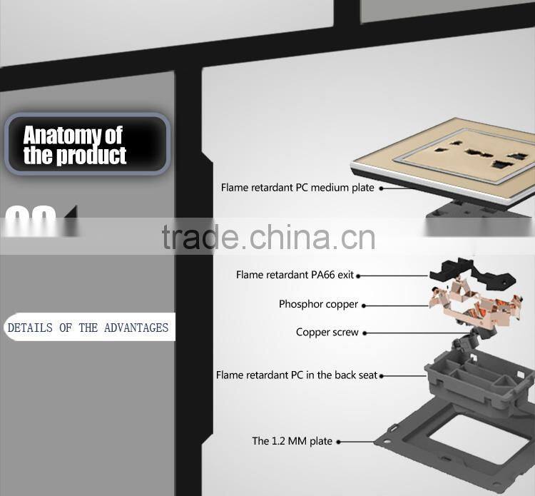 2015 New design BS standard Hotel design double 13A wall socket