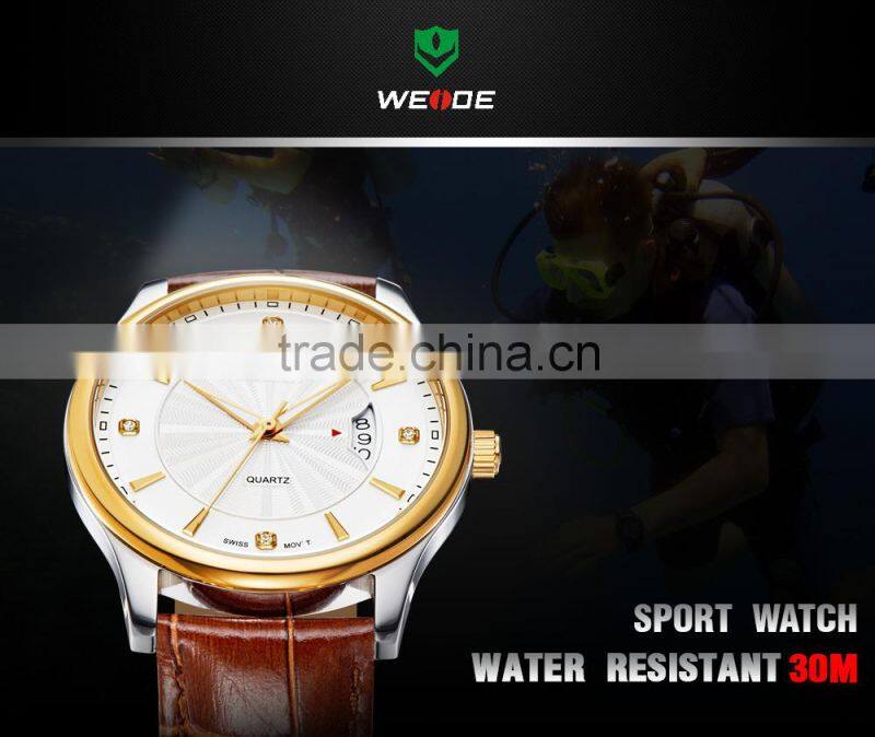 WEIDE CE RoHS Certified Genuine Leather Sapphire Quartz Watch