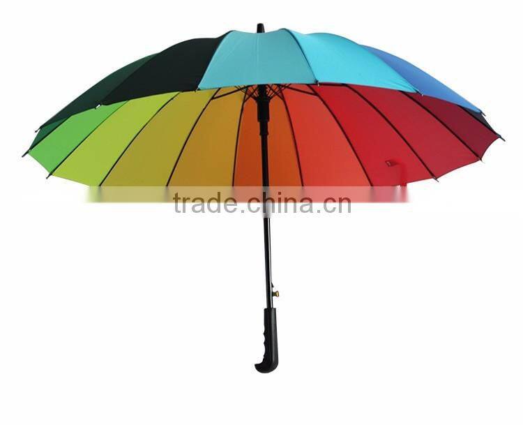 New fashion 16k rainbow high uality long handle straight umbrella