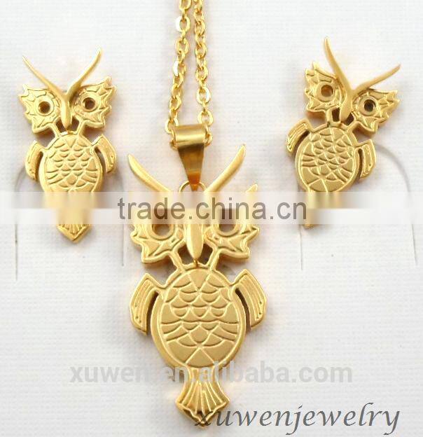 OEM owl animal shape gold plating jewelry set stainless steel