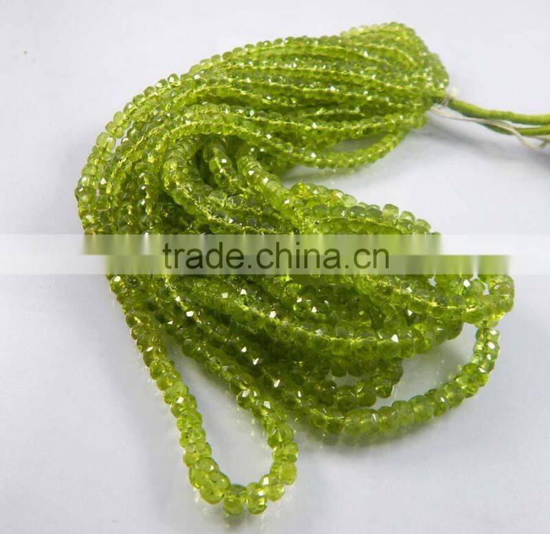 Natural Faceted Green Peridot Roundel Beads