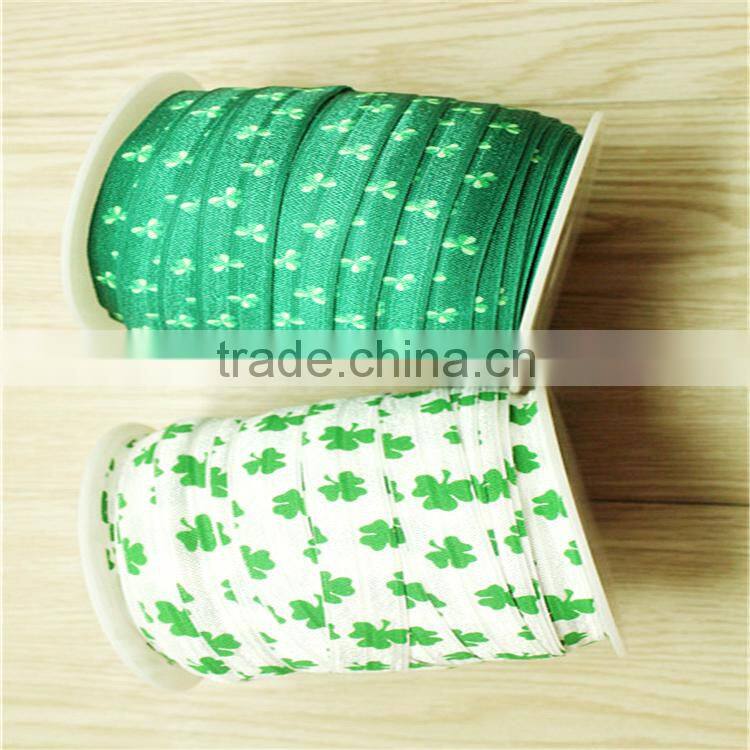 Wholesale print clover fold over elastic hair tie ,5/8'' FOE headband hairbands,50yards in spool