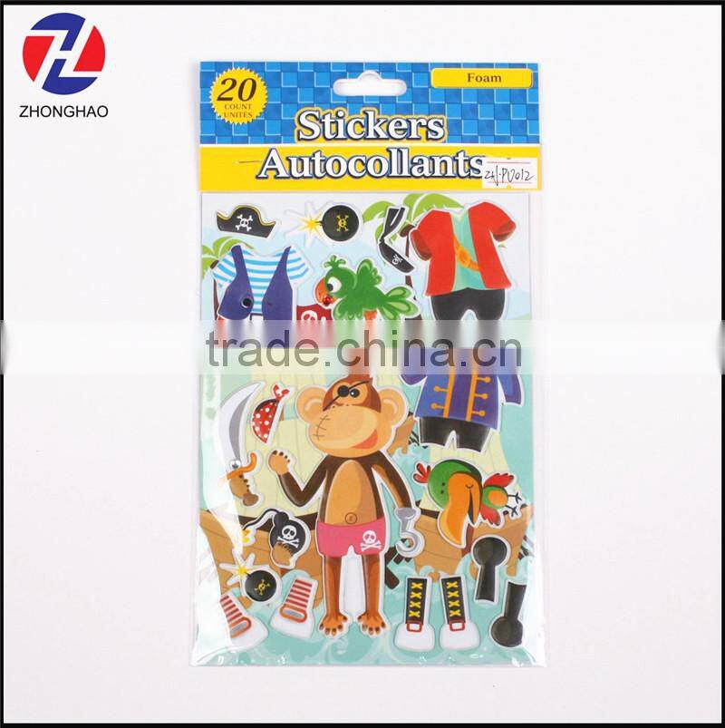Promotional wholesale custom dress up monkey puffy sticker