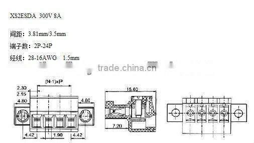 3.81mm Pitch Pluggable Terminal Block 3.81mm 300V 10A XS2ESDA