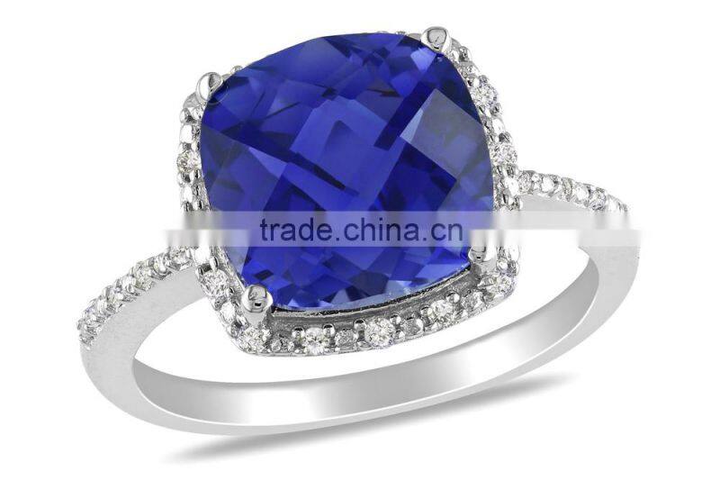 plata 925 cadenas para hombres, blue sapphire color CZ engagement ring silver