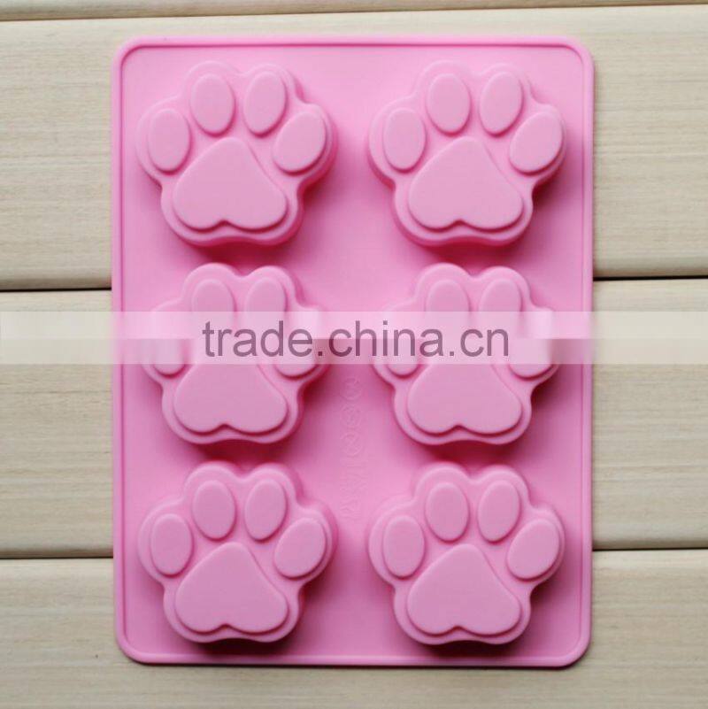 Amazon hot food grade non-stick flexible 6 cat pawprint soap molds silicon sale